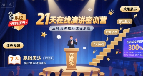 21天在线演讲密训营，王牌演讲招商课程系统 - 猎人社区-猎人社区