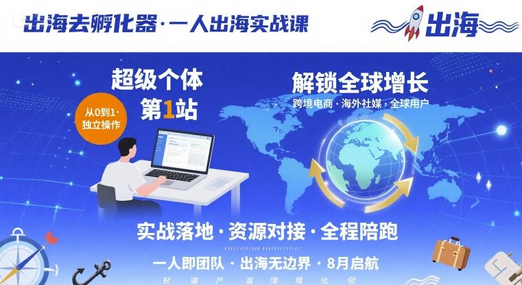 出海去孵化器，一人出海实战课，超级个体第1站，解锁全球增长 - 猎人社区-猎人社区