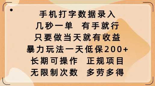 手机打字数据录入，几秒一单，有手就行，只要做当天就有收益，暴力玩法一天低保2张 - 猎人社区-猎人社区