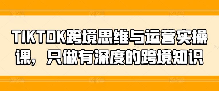 TIKTOK跨境思维与运营实操课，只做有深度的跨境知识-猎人社区
