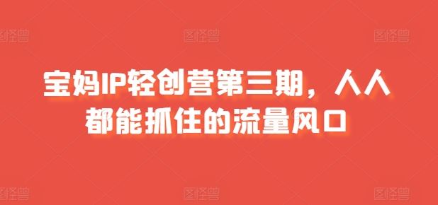宝妈IP轻创营第三期，人人都能抓住的流量风口 - 猎人社区-猎人社区