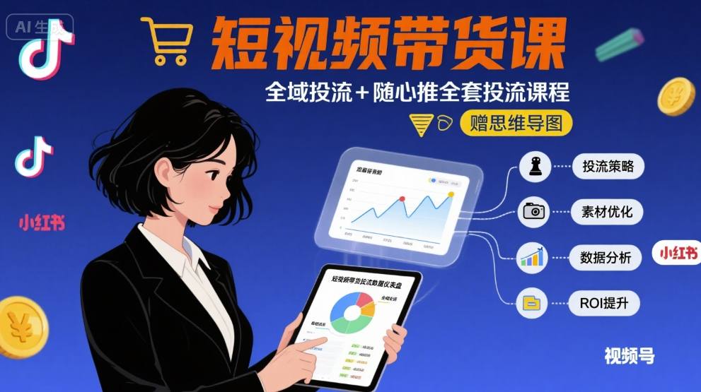 最新短视频带货课，全域投流+随心推全套投流课程+思维导图 - 猎人社区-猎人社区