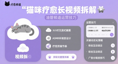 猫咪疗愈长视频拆解 &油管频道运营技巧 - 猎人社区-猎人社区