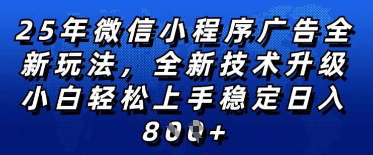 2025年微信小程序全新玩法纯小白易上手，稳定日入多张，技术全新升级，全网首发【揭秘】 - 猎人社区-猎人社区