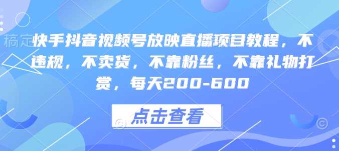 快手抖音视频号放映直播项目教程，不违规，不卖货，不靠粉丝，不靠礼物打赏，每天200-600 - 猎人社区-猎人社区