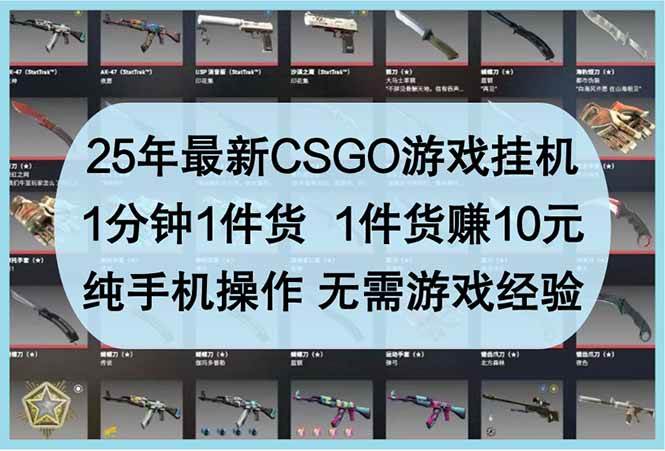 25年最新CSGO游戏挂机，1分钟1件货，1件货赚10元 纯手机操作 无需游戏经验 - 猎人社区-猎人社区