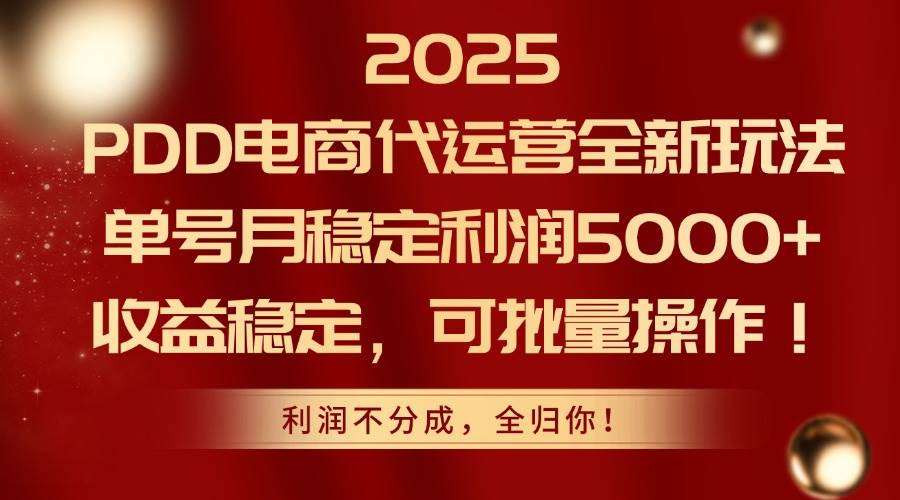 2025PDD电商代运营全新玩法，单号月稳定利润5000+，收益稳定，可批量操作-猎人社区