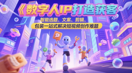 数字人IP打造获客变现实操课，智能选题、文案、剪辑、包装一站式解决短视频创作难题 - 猎人社区-猎人社区