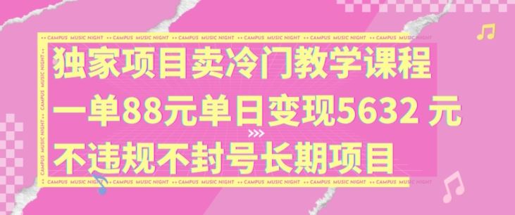 独家项目卖冷门教学课程一单88元单日变现5632元违规不封号长期项目【揭秘】-猎人社区