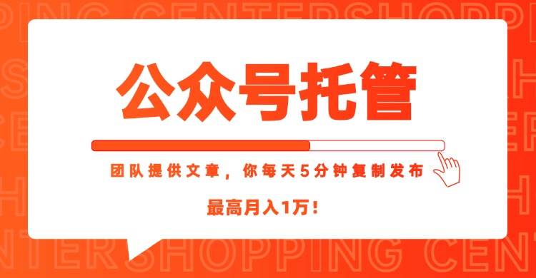 【公众号托管 】我提供文章，你每天５分钟复制发布，最高月入1W - 猎人社区-猎人社区