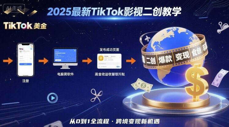 2025年最新TikTok影视二创教学，从注册到发布撸美金全流程，跨境变现新机遇 - 猎人社区-猎人社区