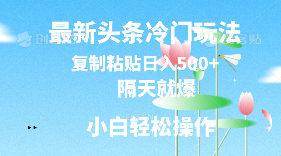 最新头条冷门玩法，隔天就爆，复制粘贴日入500+-猎人社区