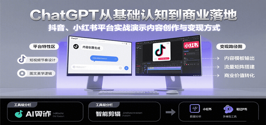 ChatGPT从基础认知到商业落地，实战演示抖音、小红书等平台的内容创作与变现 - 猎人社区-猎人社区