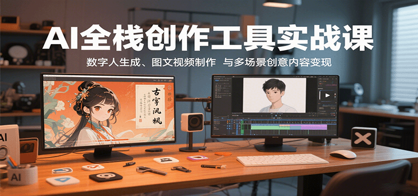 AI全栈创作工具实战课：数字人生成、图文视频制作与多场景创意内容变现-猎人社区