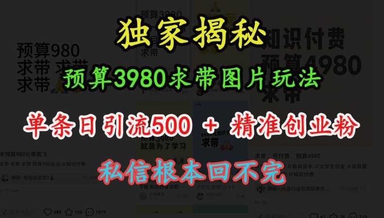 预算3980求带 图片玩法，单条日引流500+精准创业粉，私信根本回不完 - 猎人社区-猎人社区