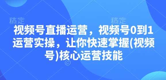 视频号直播运营，视频号0到1运营实操，让你快速掌握(视频号)核心运营技能-猎人社区
