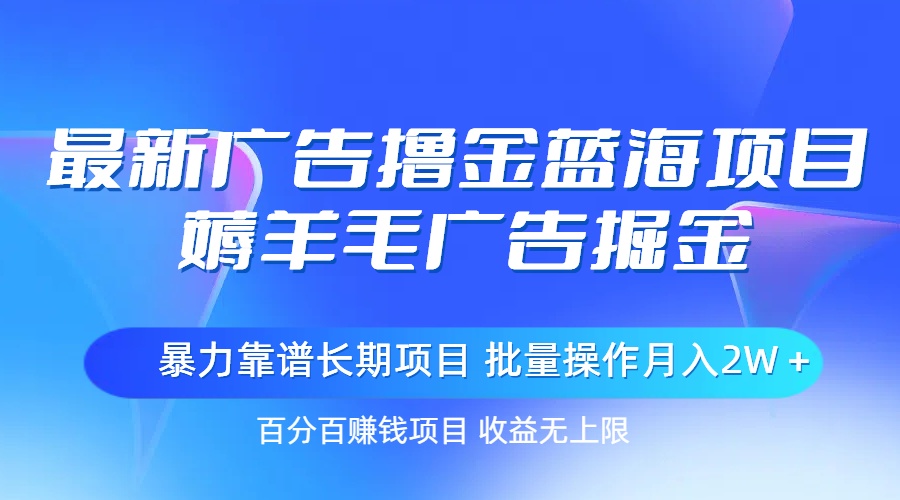 最新广告撸金蓝海项目，薅羊毛广告掘金 长期项目 批量操作月入2W＋ - 猎人社区-猎人社区