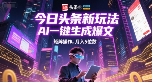 今日头条新玩法，AI一键生成爆文，矩阵操作，月入5位数 - 猎人社区-猎人社区