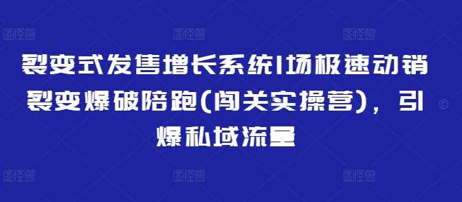 裂变式发售增长系统1场极速动销裂变爆破陪跑(闯关实操营)，引爆私域流量 - 猎人社区-猎人社区