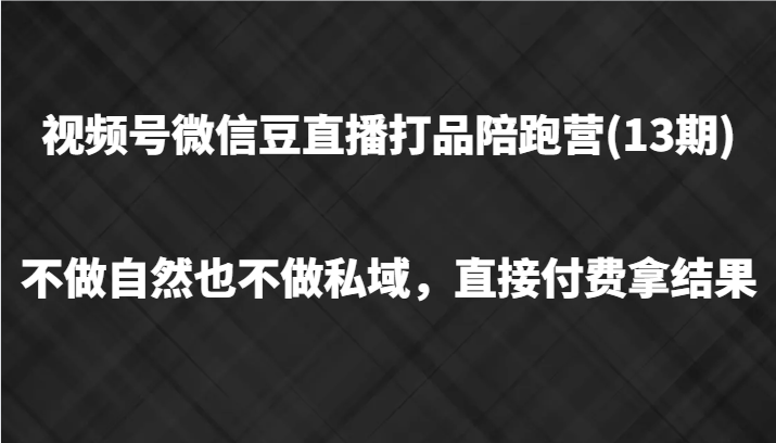 视频号微信豆直播打品陪跑(13期)，不做不自然流不做私域，直接付费拿结果 - 猎人社区-猎人社区