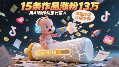 用AI制作幼崽代言人，宝宝的控诉火爆全网，15条作品涨粉13W，单号月入5位数实操教程 - 猎人社区-猎人社区