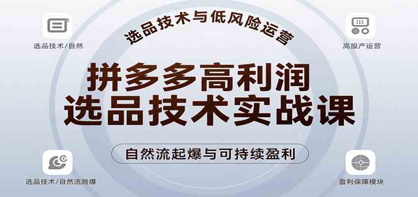 拼多多高利润选品技术实战课，手把手教学自然流高投产起爆，实现低风险可持续盈利 - 猎人社区-猎人社区
