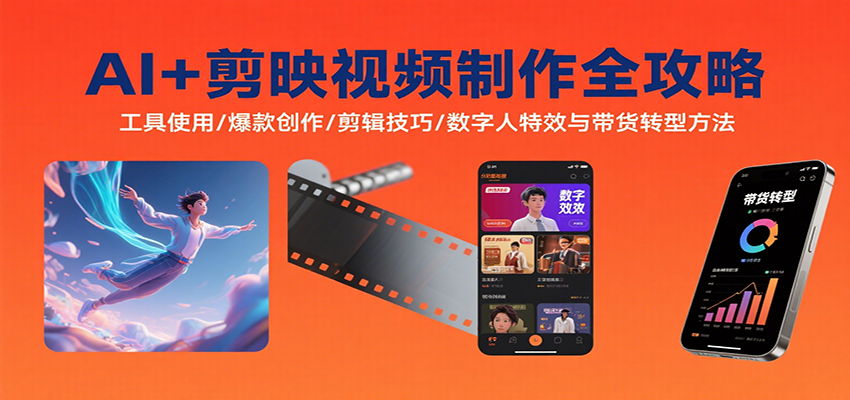 AI+剪映视频制作全攻略：工具使用/爆款创作/剪辑技巧/数字人特效与带货转型方法 - 猎人社区-猎人社区