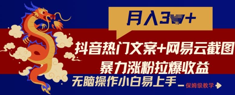 抖音热门文案+网易云截图暴力涨粉拉爆收益玩法，小白无脑操作，简单易上手【揭秘】 - 猎人社区-猎人社区
