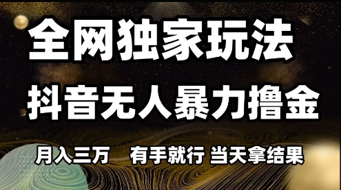 全网独家玩法抖音无人暴力撸金，月入3W，有手就行，当天拿结果【揭秘】 - 猎人社区-猎人社区