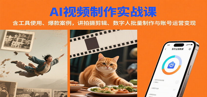 AI视频制作实战：含工具使用、爆款案例，讲拍摄剪辑、数字人批量制作与账号运营变现 - 猎人社区-猎人社区