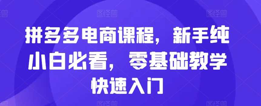 拼多多电商课程，新手纯小白必看，零基础教学快速入门 - 猎人社区-猎人社区