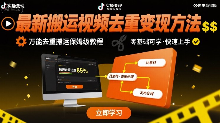 最新搬运视频去重变现方法，万能去重搬运保姆级教程 - 猎人社区-猎人社区