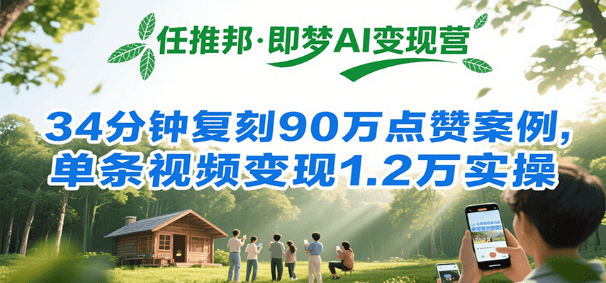 任推邦·即梦AI变现营，34分钟复刻90万点赞案例，单条视频变现1.2万实操 - 猎人社区-猎人社区