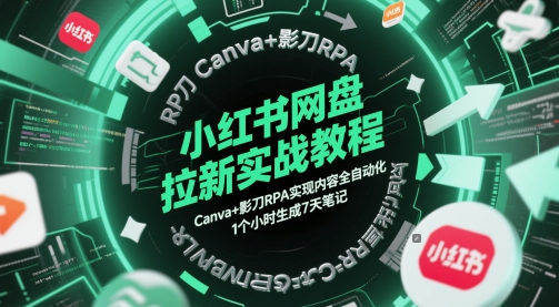 小红书网盘拉新实战教程，Canva+影刀RPA实现内容全自动化，1个小时生成7天笔记 - 猎人社区-猎人社区