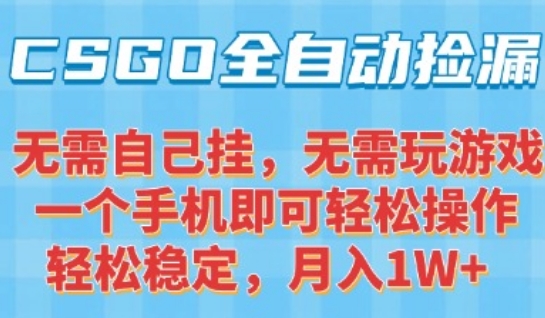 CSGO自动捡漏项目，最新独家玩法，一个手机可操作，新手小白轻松月入1W+，操作简单易上手【揭秘】 - 猎人社区-猎人社区