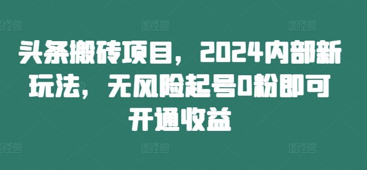 头条搬砖项目，2024内部新玩法，无风险起号0粉即可开通收益 - 猎人社区-猎人社区