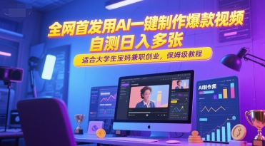 全网首发用AI一键制作爆款视频，自测日入多张，适合大学生宝妈兼职创业，保姆级教程 - 猎人社区-猎人社区