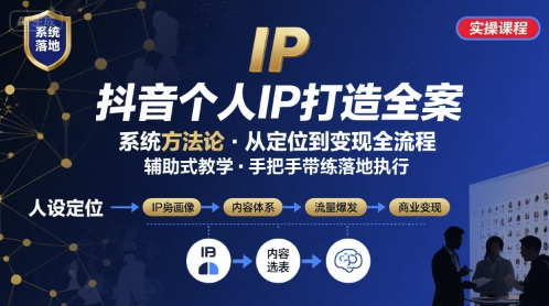 抖音个人IP系统落地实操大课，实操课程，辅助落地 - 猎人社区-猎人社区