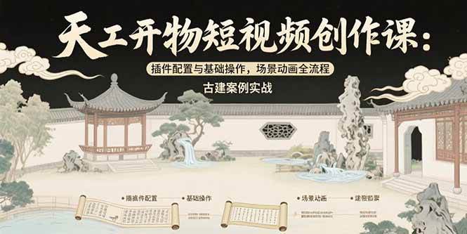 天工开物短视频创作课：插件配置与基础操作，场景动画全流程 古建案例实战 - 猎人社区-猎人社区
