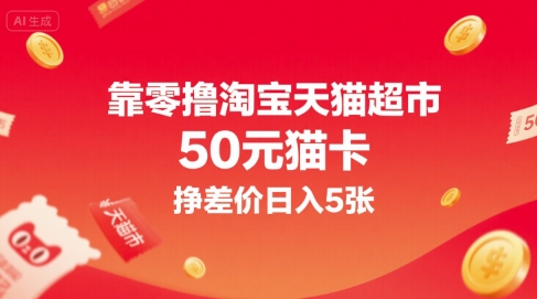 靠零撸淘宝天猫超市50元猫卡，挣差价日入5张 - 猎人社区-猎人社区