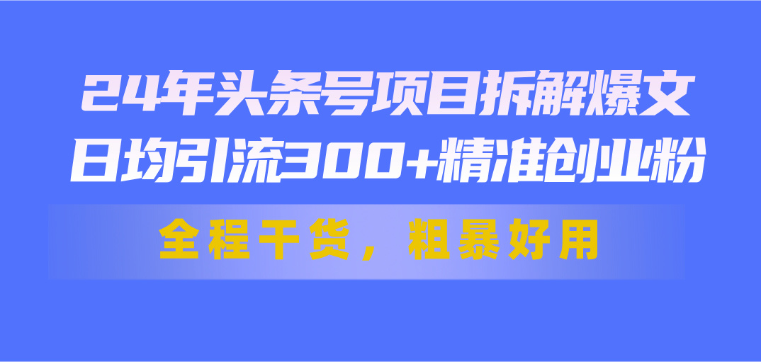 24年头条号项目拆解爆文，日均引流300+精准创业粉，全程干货，粗暴好用 - 猎人社区-猎人社区