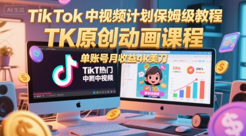 TikTok中视频计划保姆级教程，TK原创动画课程，单账号月收益4k美刀 - 猎人社区-猎人社区