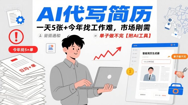 AI代写简历，一天5张+今年找工作难，市场刚需，单子做不完【附AI工具】 - 猎人社区-猎人社区