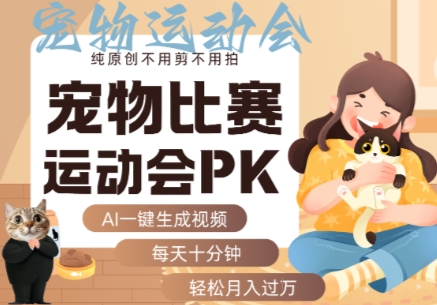 AI一键生成宠物比赛运动会PK视频，纯原创不用剪不用拍，每天十分钟，轻松月入过1W+ - 猎人社区-猎人社区