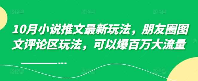 10月小说推文最新玩法，朋友圈图文评论区玩法，可以爆百万大流量 - 猎人社区-猎人社区