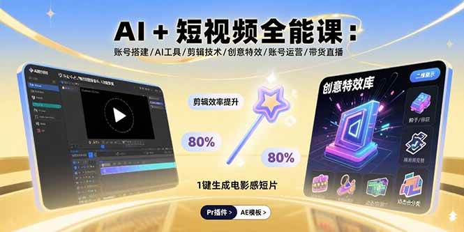 AI+短视频全能课：账号搭建/AI工具/剪辑技术/创意特效/账号运营/带货直播 - 猎人社区-猎人社区
