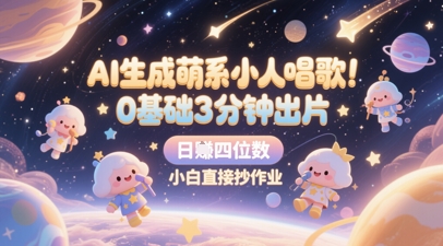 AI生成萌系小人唱歌，0基础3分钟出片，28个作品涨粉8.9W，单条最高19W赞，日入四位数，小白直接抄作业 - 猎人社区-猎人社区