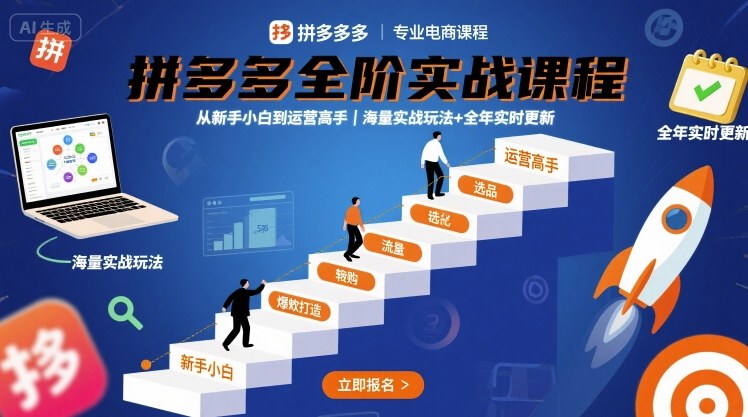 拼多多全阶实战课程，从新手小白到运营高手，海量实战玩法+全年实时更新【2025年9月更新】 - 猎人社区-猎人社区