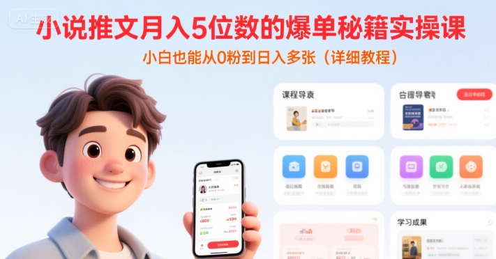 小说推文月入5位数的爆单秘籍实操课，，小白也能从0粉到日入多张(详细教程) - 猎人社区-猎人社区