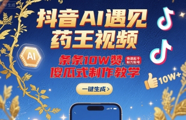 抖音AI遇见药王视频，条条10W赞，快速起千粉万粉号，傻瓜式制作教学 - 猎人社区-猎人社区